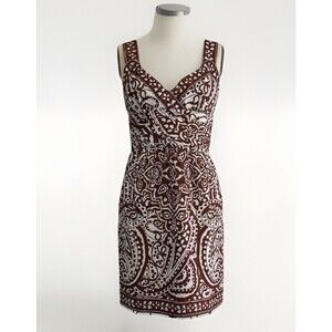Donna Morgan Women's Sz S SunDress   Brown Paisley Print Silk  Built in Bra GUC